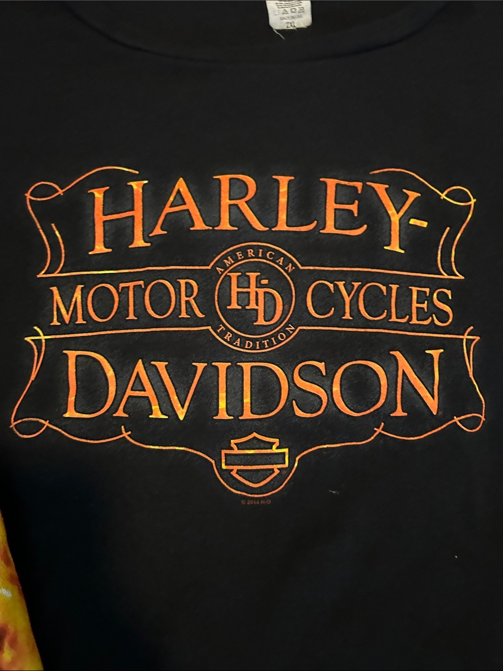 Harley-Davidson Black Tee with Orange Flame Sleeves - Picture 3 of 8